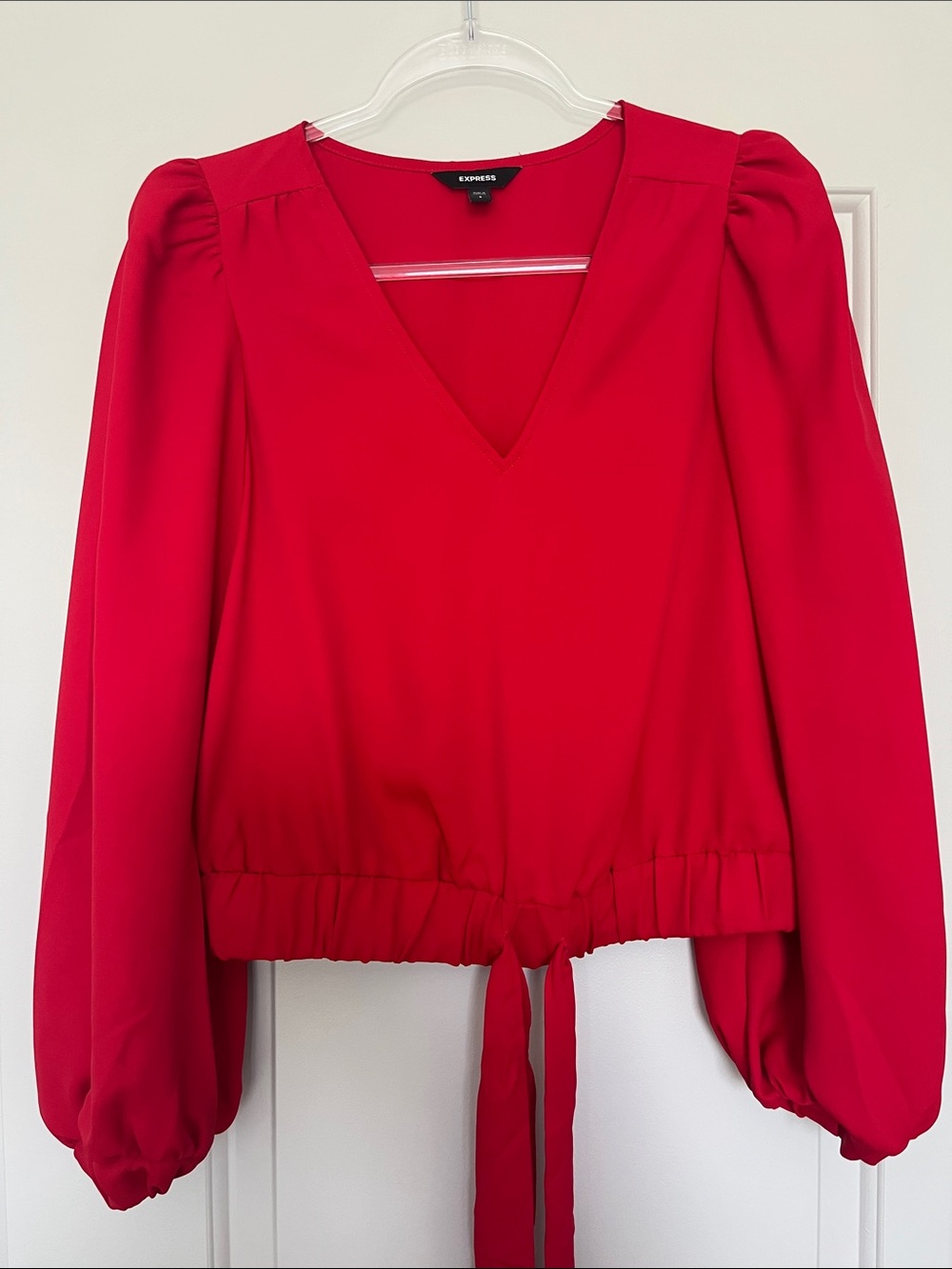 Express Red V-Neck Long Sleeve Blouse